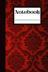 Notebook: 6"x9" Red and Black Damask